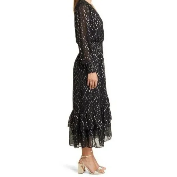 Lilly Pulitzer Cristiana Black Gold Dot Midi Dress Size 2 New With tag - Picture 3 of 8